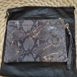 Laura Di Maggio Snakeskin Pattern Leather Clutch with Gold Accents